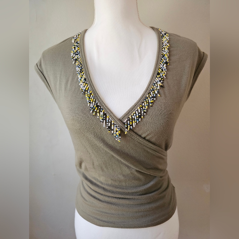 Privilege Paris Olive Green Top With Beading
